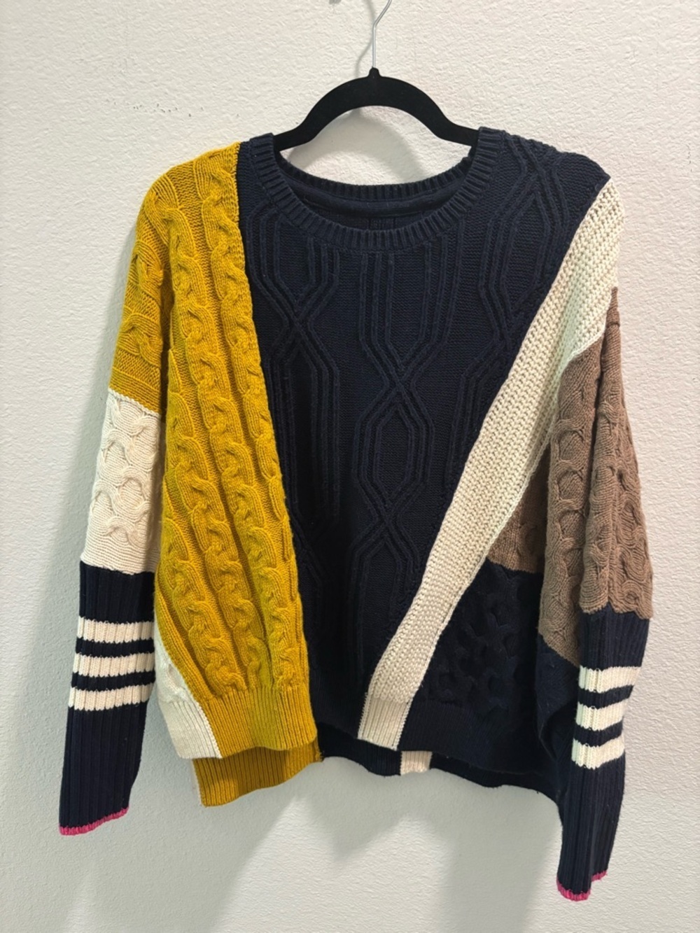 Anthropologie Maeve Colorblock Cable Knit Sweater, size S